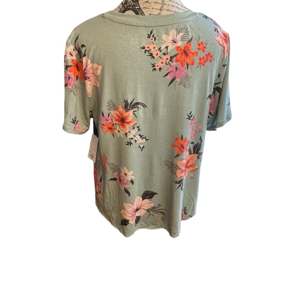 EVRI Green Floral Tie-Front Short Sleeve Top - Picture 3 of 4